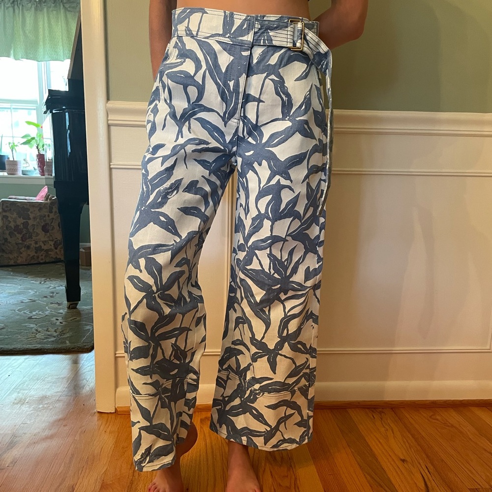 Tory Burch - Wide Leg Printed Flare Denim Pants